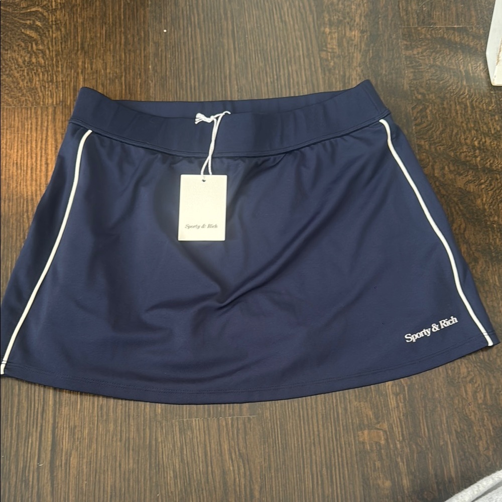 Sporty & Rich Dark Blue Skirt with White Trim